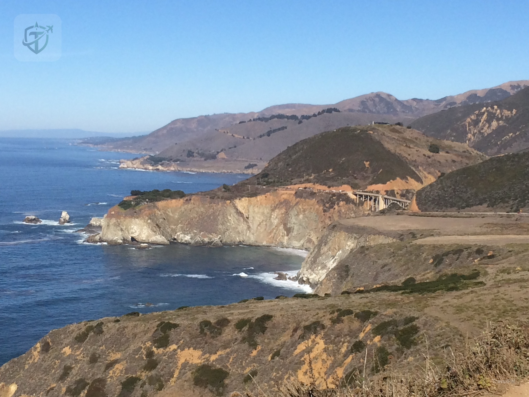 California Highway 1 curving along a rugged Big Sur coastline above the Pacific Ocean