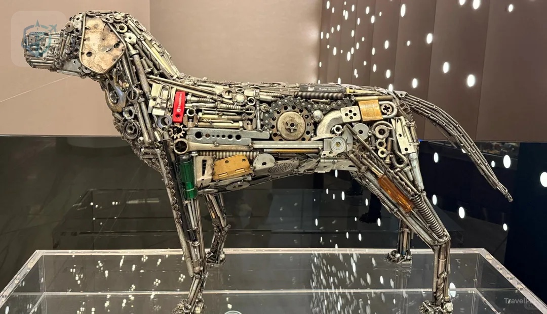 Horse sculpture assembled from metal mechanical parts inside the MSP Delta Sky Club