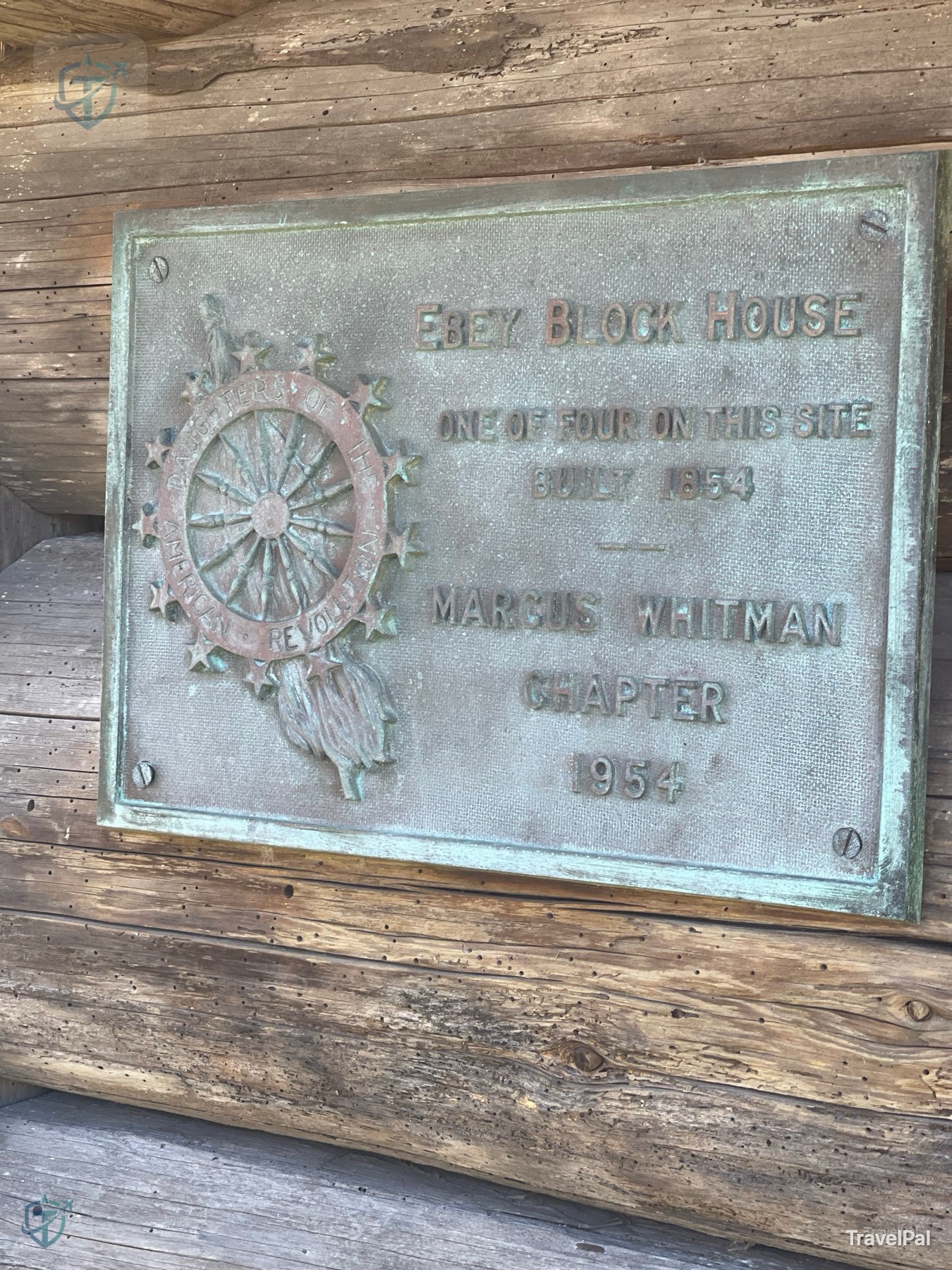 Historic plaque identifying the Ebey Blockhouse as built in 1854
