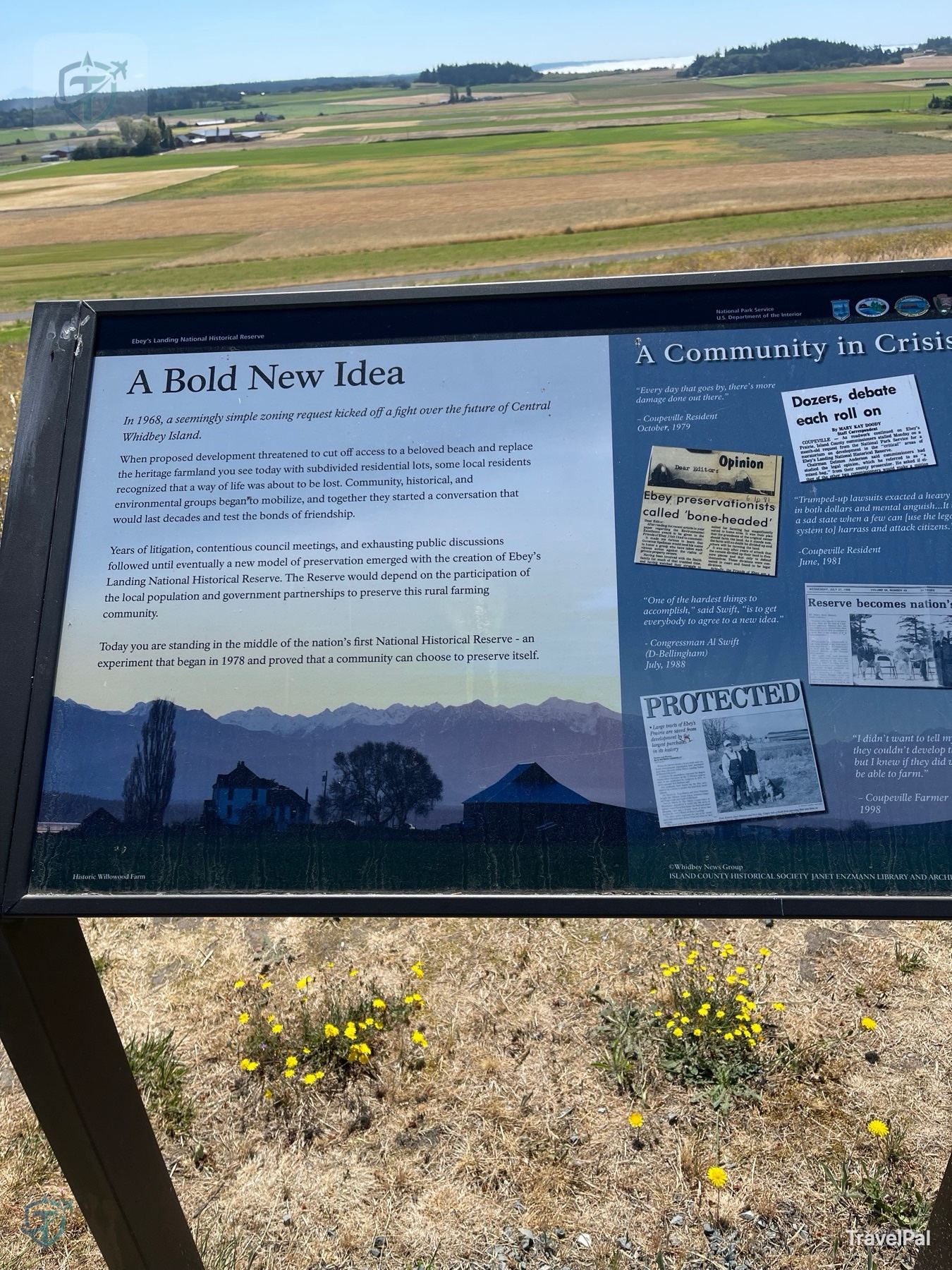 Ebey’s Landing interpretive sign describing the community campaign that created the reserve