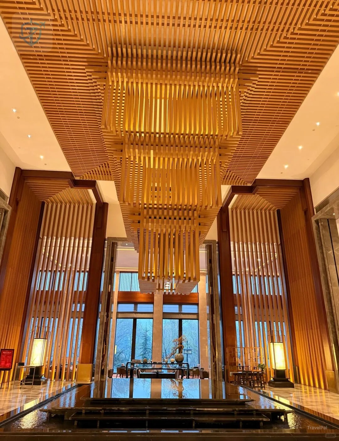 Warm wood latticework in the lobby atrium at Hyatt Regency Xi’an
