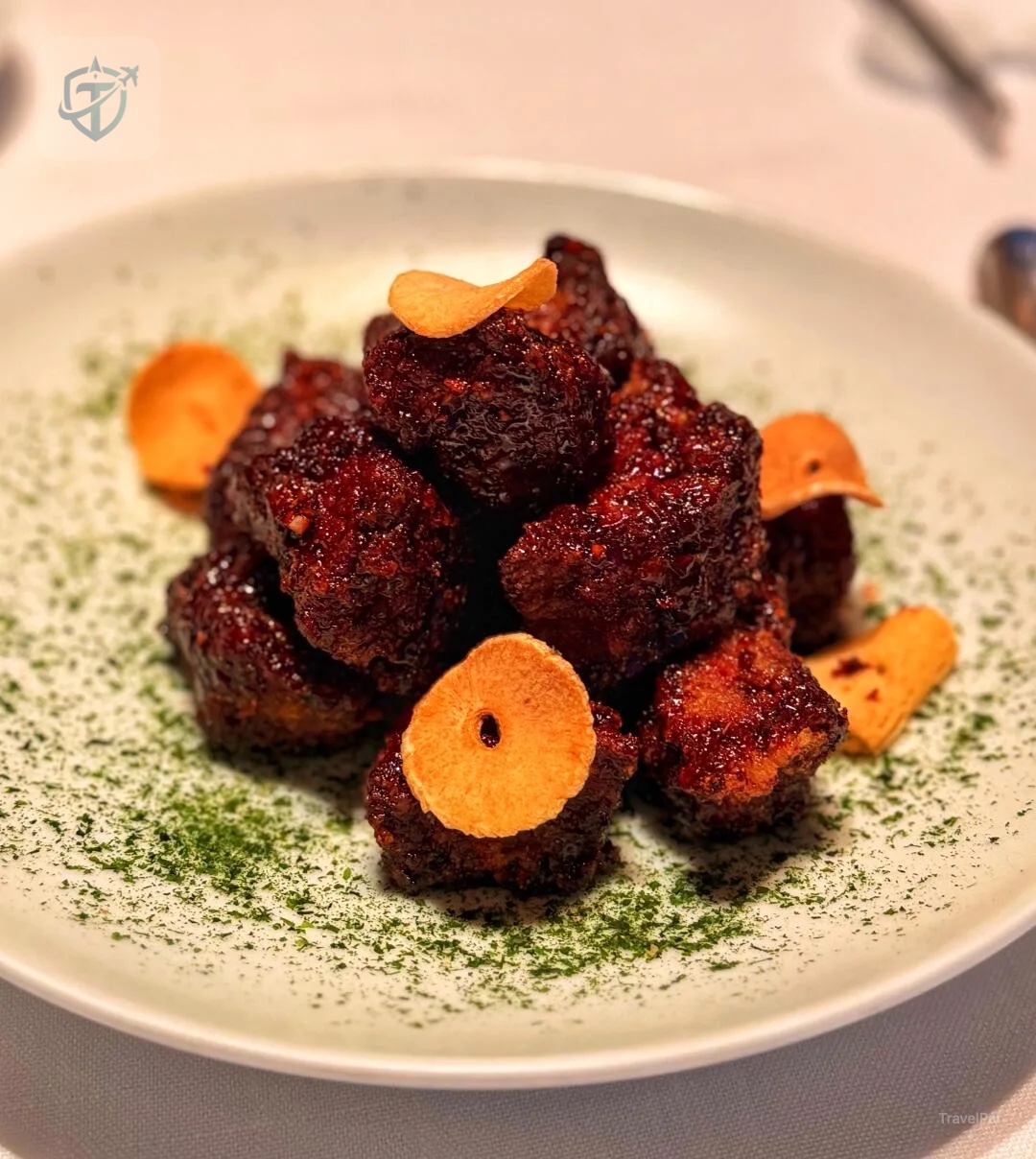 Deeply seared wagyu cubes served at Park Hyatt Shanghai's Chinese restaurant