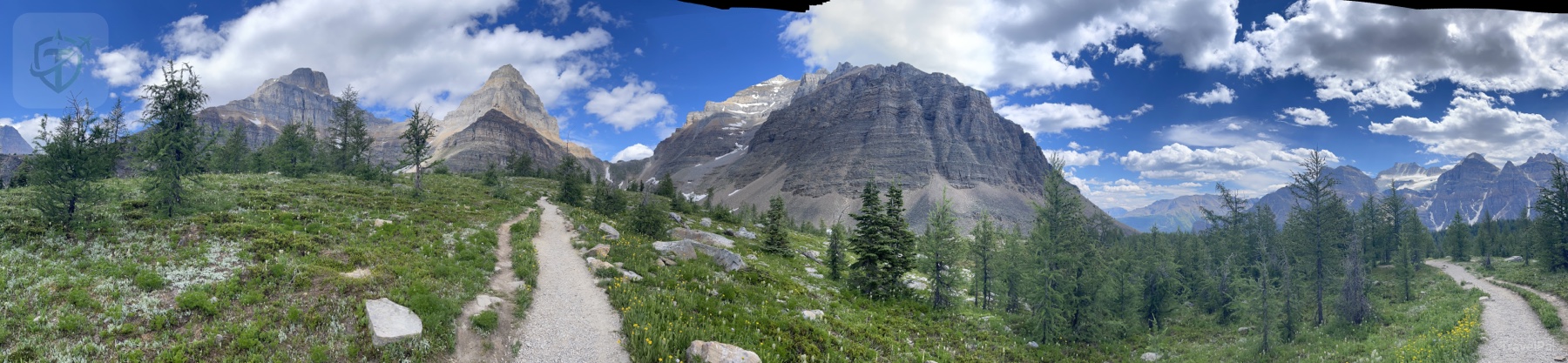 Snow patches filling the rocky bowl below the final Sentinel Pass ascent