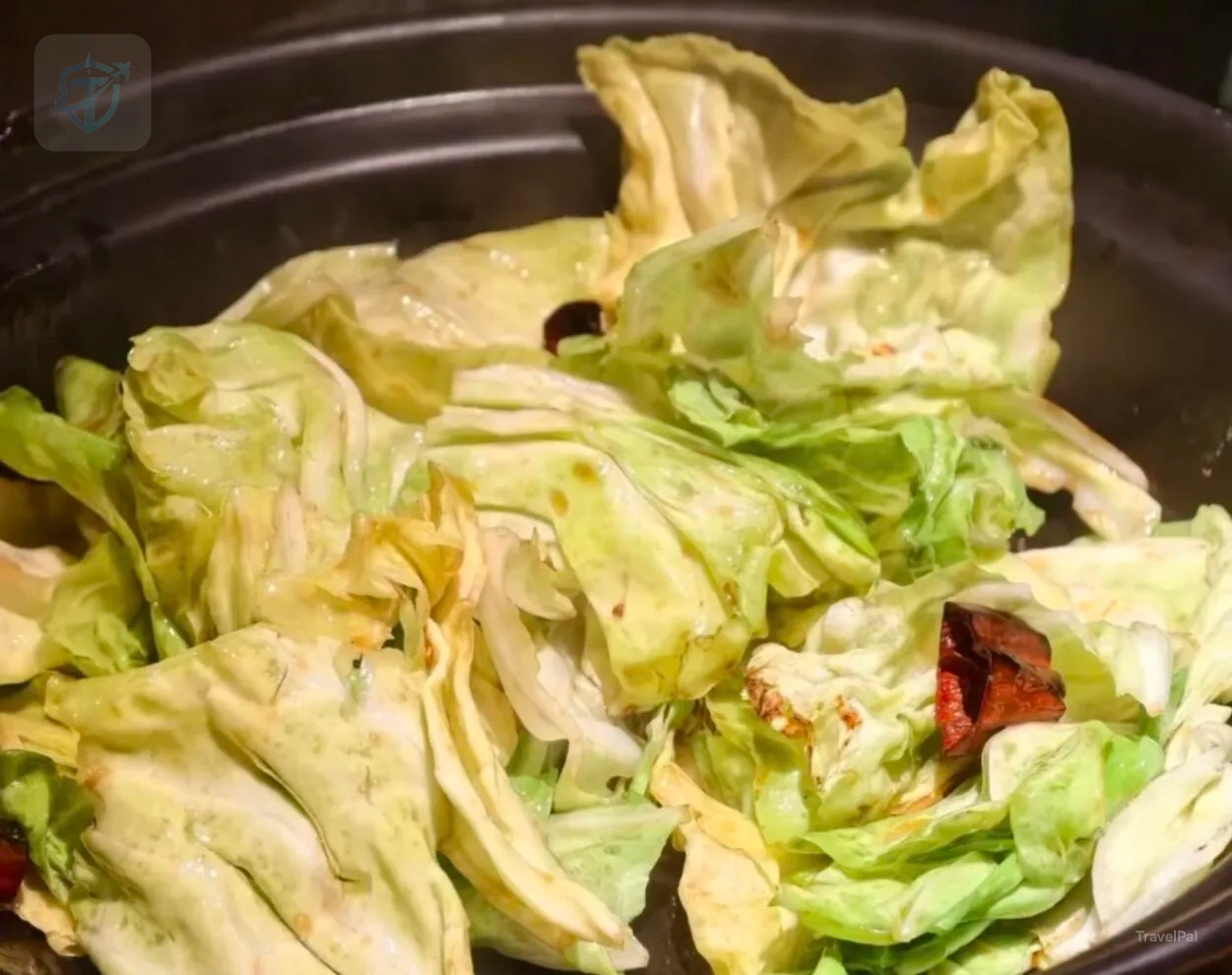Wok-fried cabbage with pork cracklings and dried chile