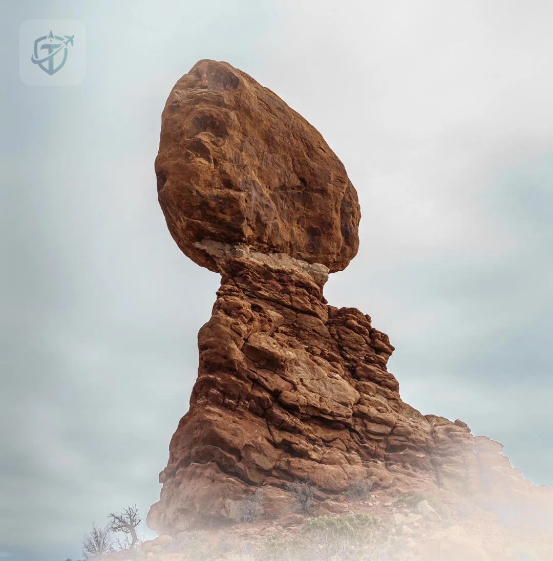 Balanced Rock in a light winter landscape at Arches National Park